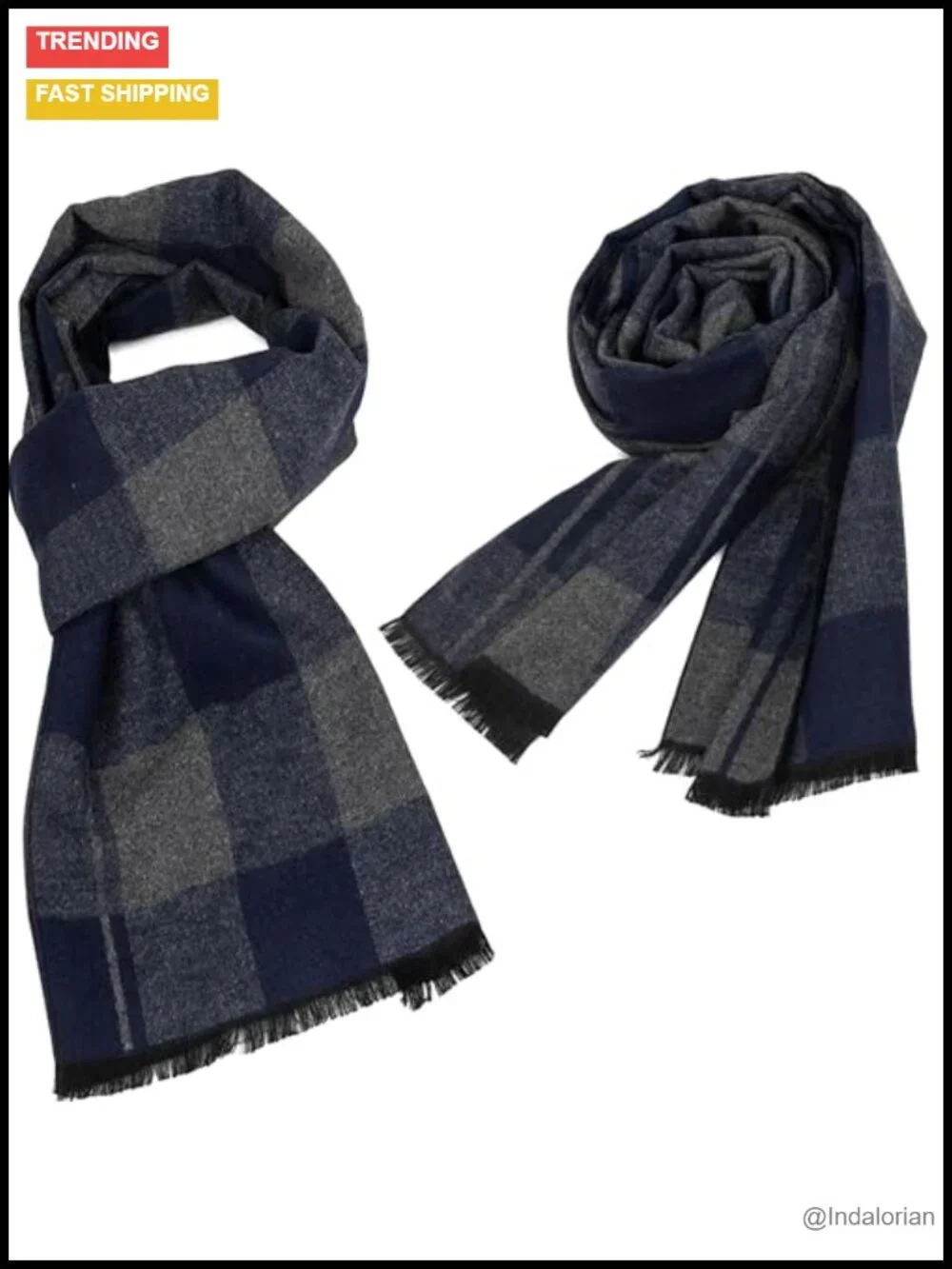 Men's Plaid Narrow Scarf Winter Neck Warmer Tartan Long Cold Weather